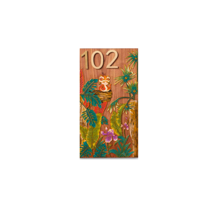 Lucky Custom Cloisonné Enamel House Number Plate – Tropical Jungle Design for a Unique Home Entrance